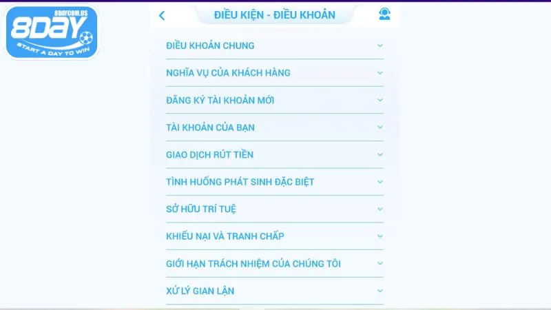 điều kiện điều khoản 1 Điều kiện điều khoản được áp dụng tại nhà cái 8Day